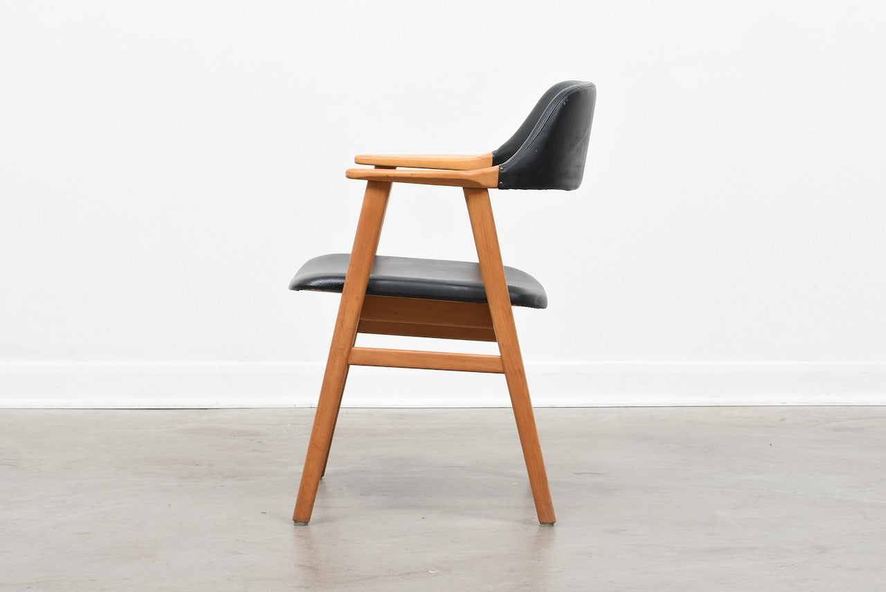 Six available: 1960s Swedish beech + vinyl armchairs