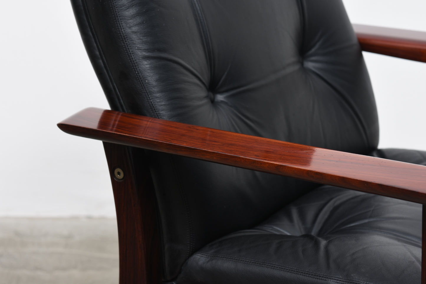 One available: Rosewood + leather armchairs by Arne Vodder