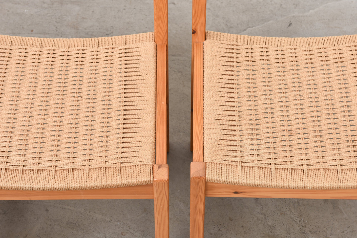 Set of 1970s pine + cord dining chairs