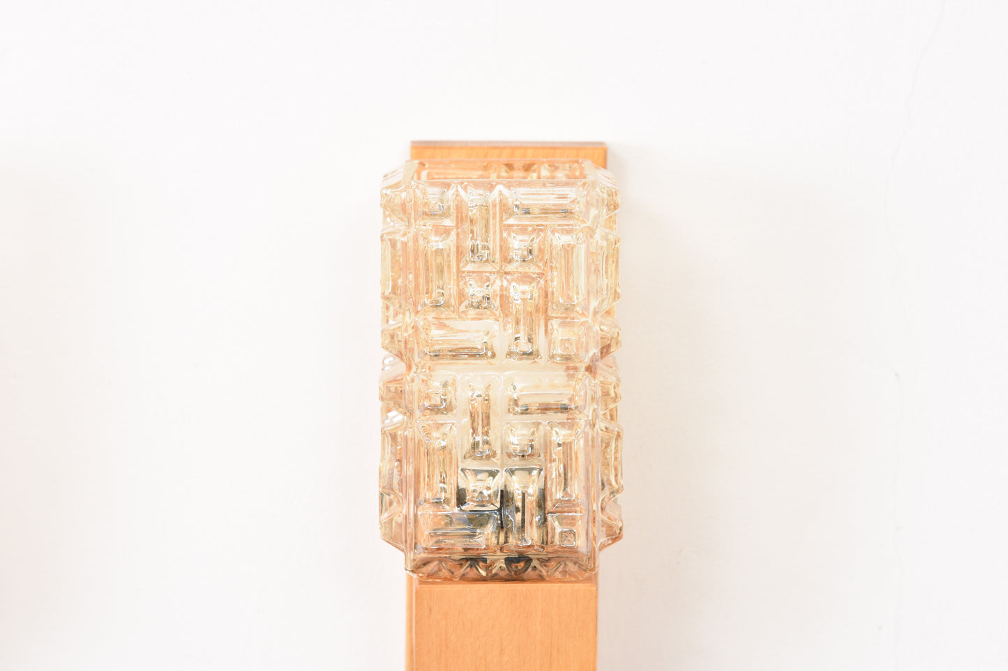 Pair of glass + oak wall lights by Vitrika