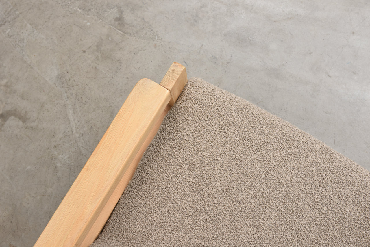 1960s Swedish oak lounger in bouclé