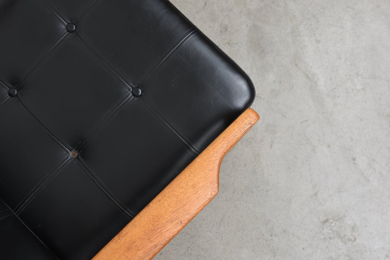 1960s oak + vinyl lounger