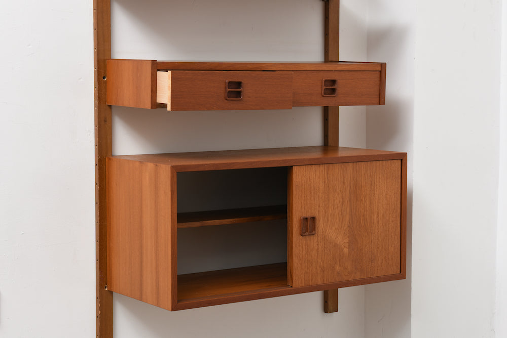 Single bay of modular teak shelving