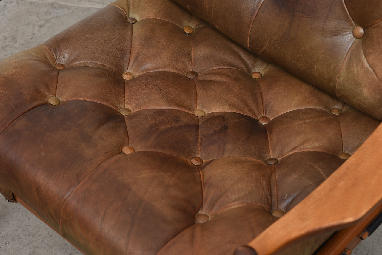 1950s leather + beech lounger by Ingemar Thillmark