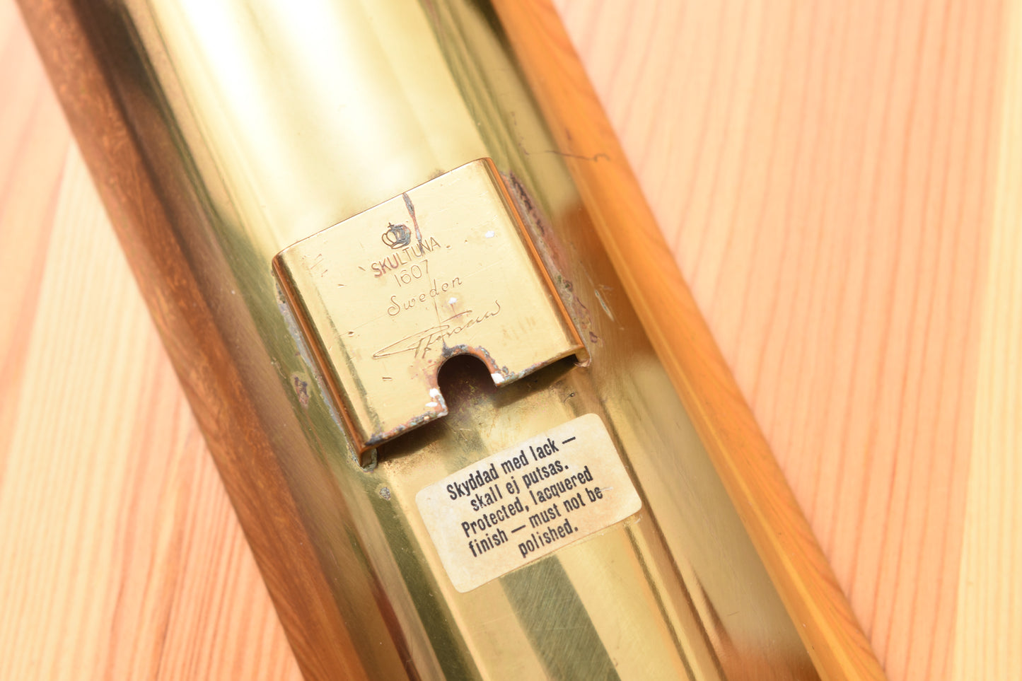 Two available: 'Reflex' brass candle holders by Pierre Forsell