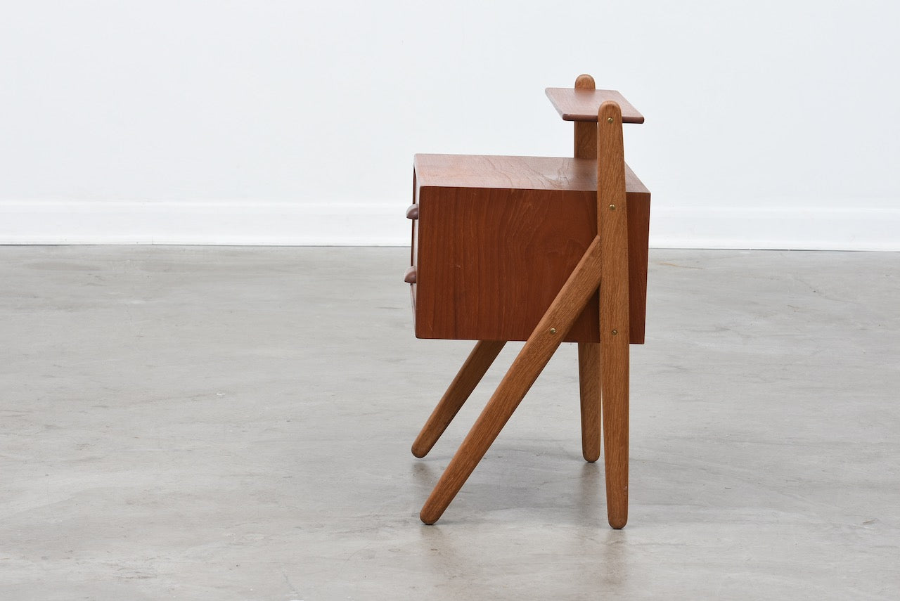 1960s teak + oak bedside table