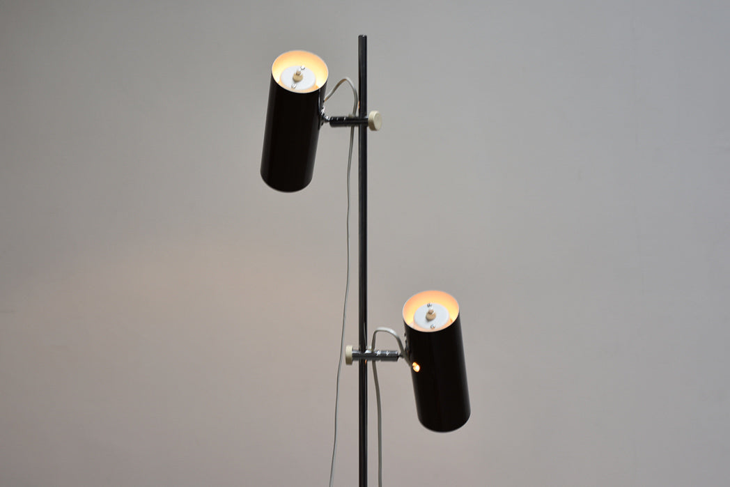 Vintage twin-headed floor lamp with brown shades