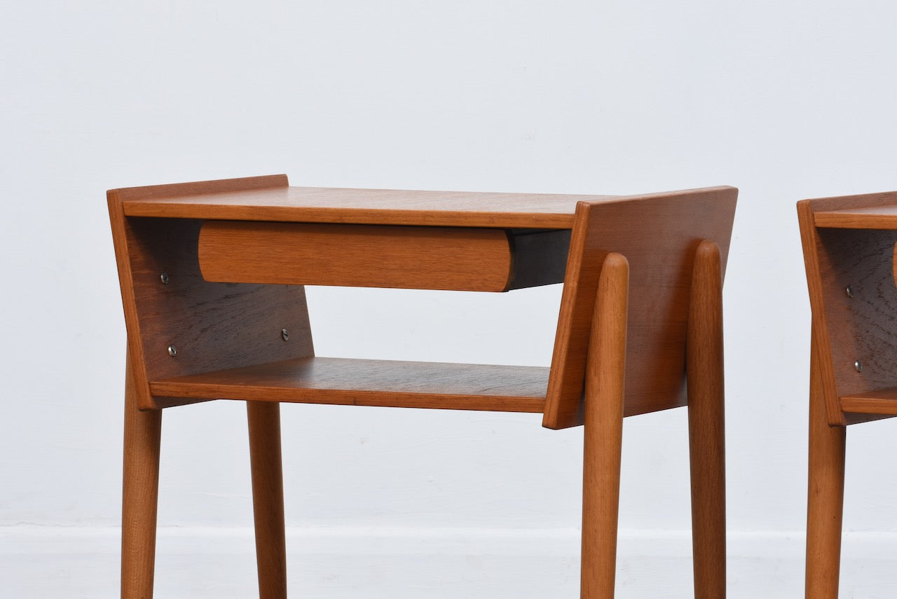 1960s bedside table in teak + oak