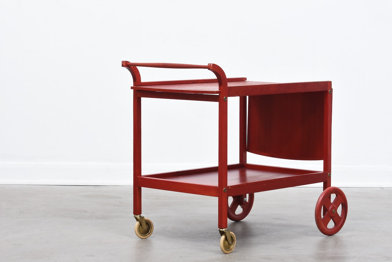 1970s stained pine drinks trolley