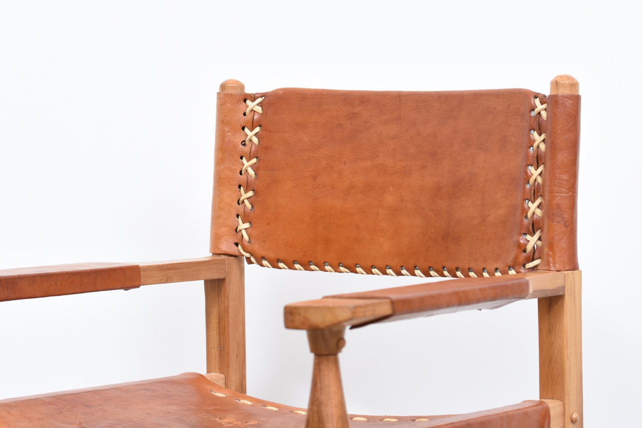 1960s pine + saddle leather armchair