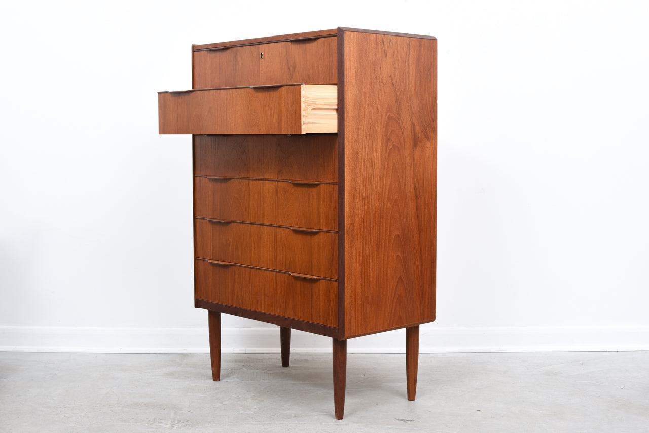 Large teak chest of drawers with hidden internal mirror + shelf