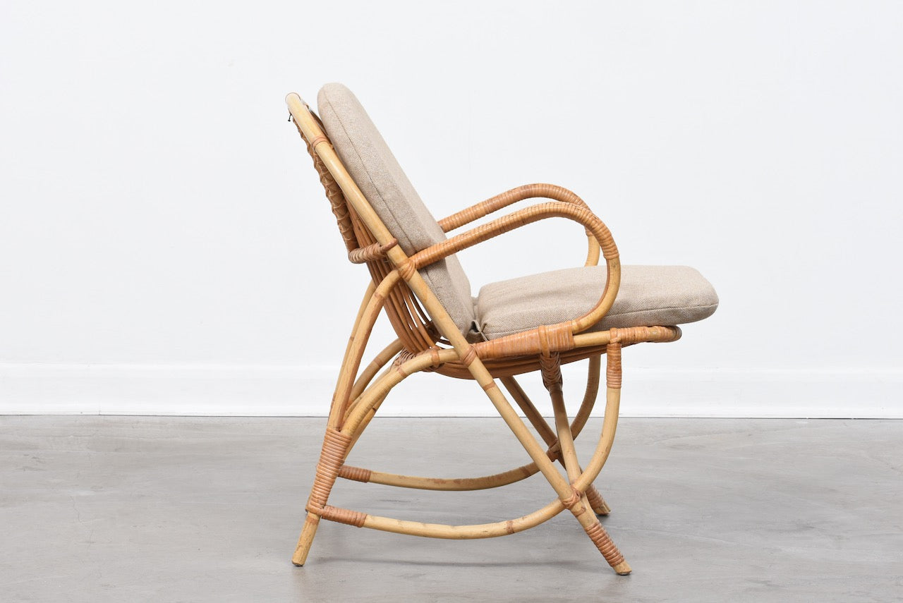 Vintage Danish bamboo lounger with new wool cushions