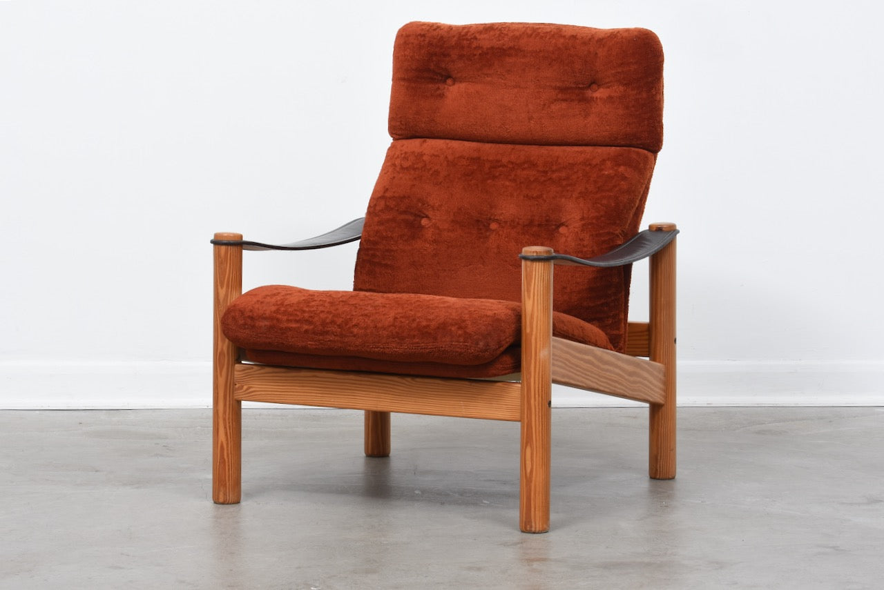 Two available: 1970s reclining loungers with pine frames