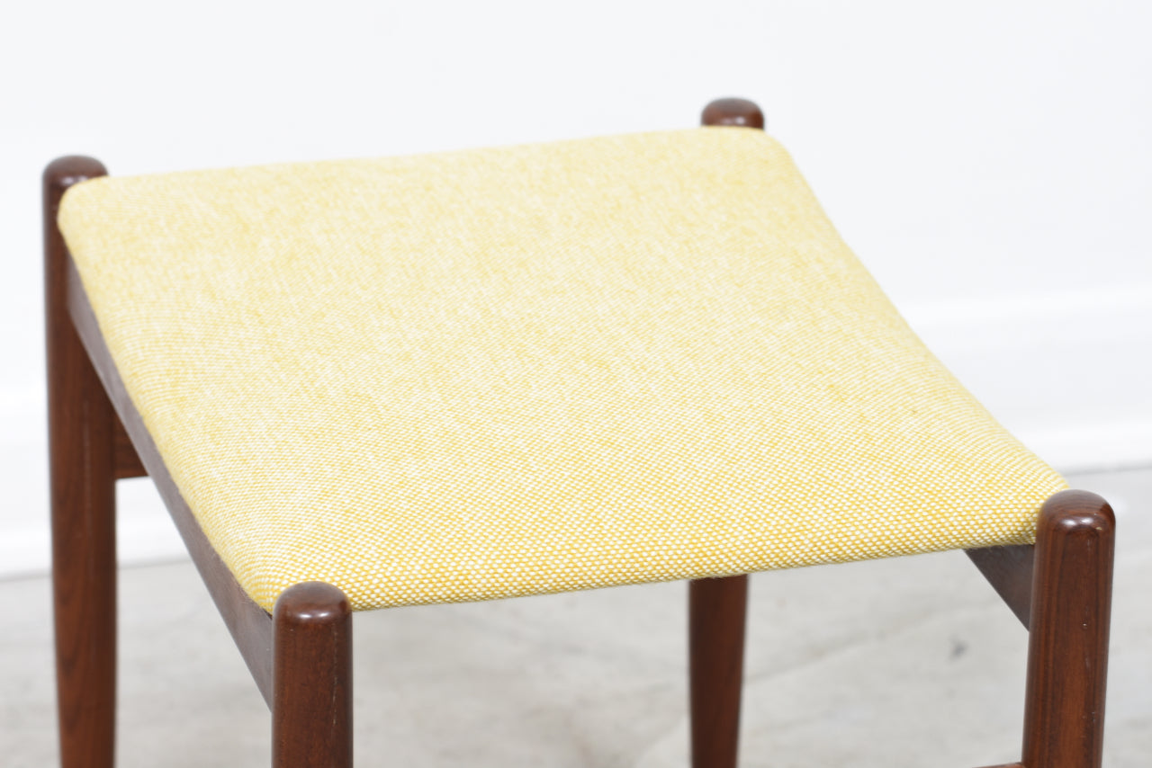 Vintage teak foot stool with new upholstery