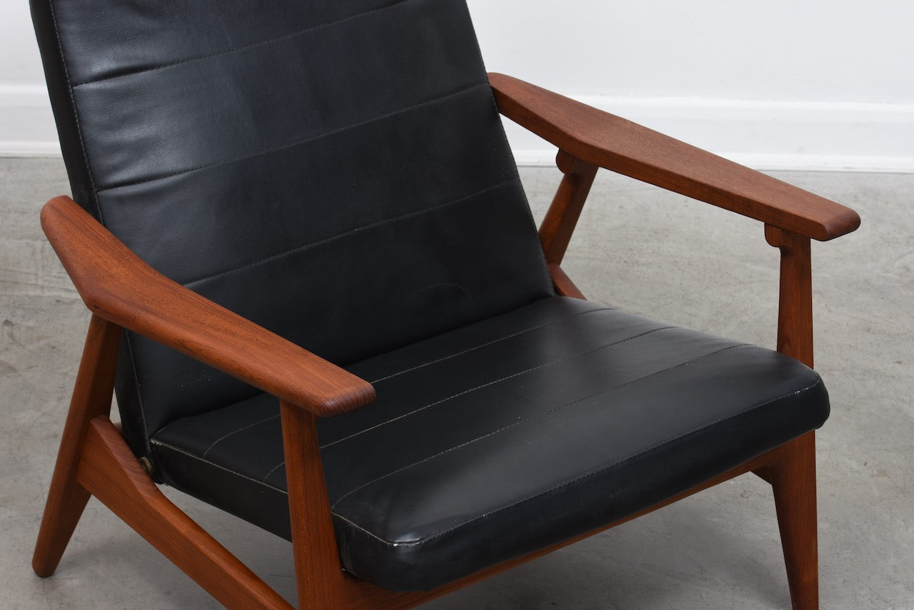 1960s reclining teak + vinyl lounger
