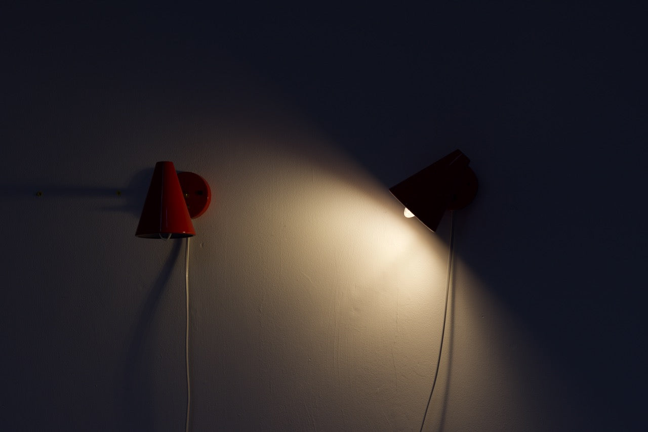 Pair of 1960s red enamel bedside lights