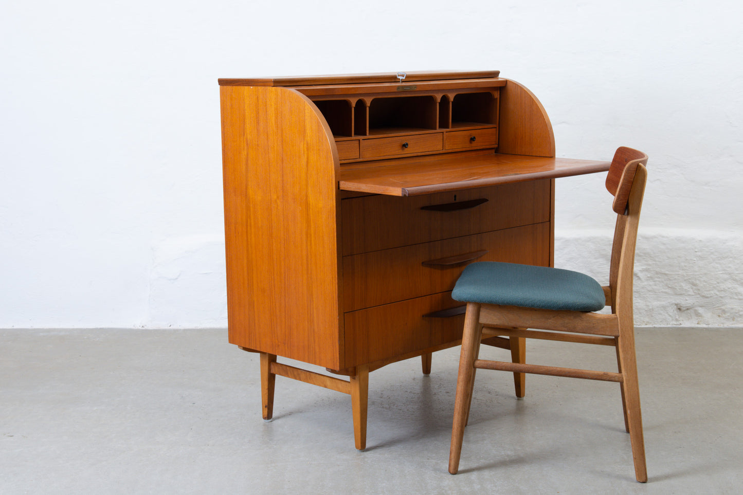 1960s roll top secretary in teak