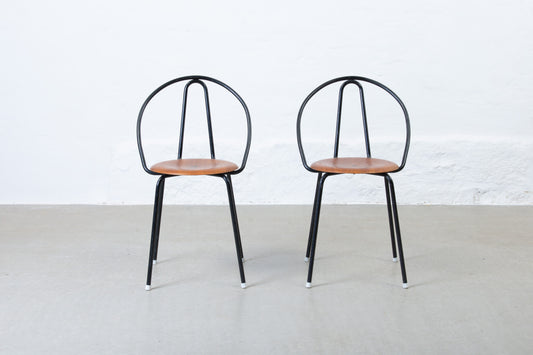 Two available: 1950s stacking chairs in metal + teak