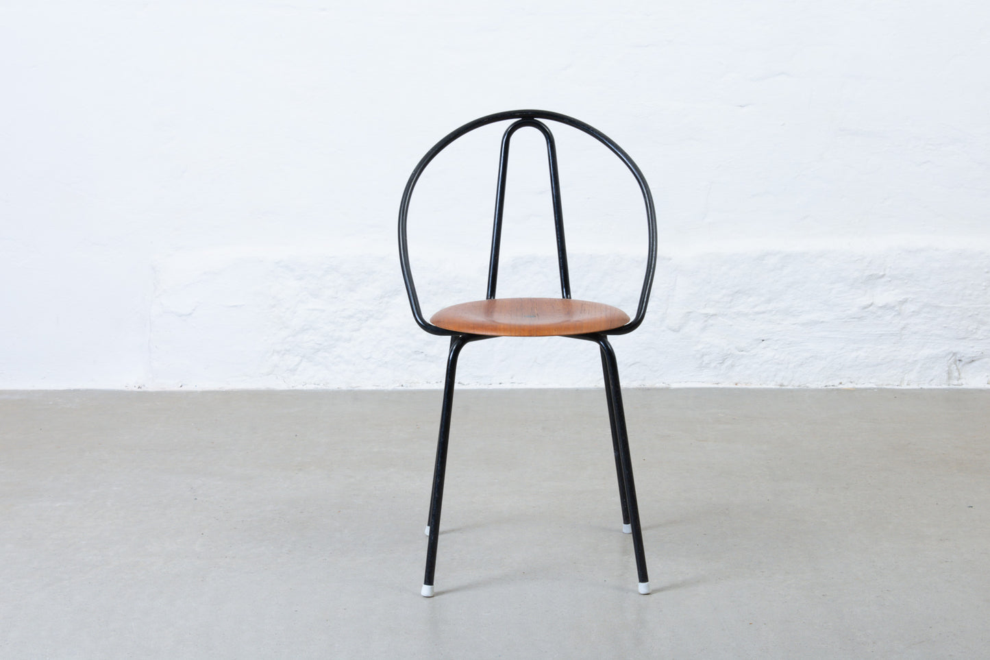 Two available: 1950s stacking chairs in metal + teak