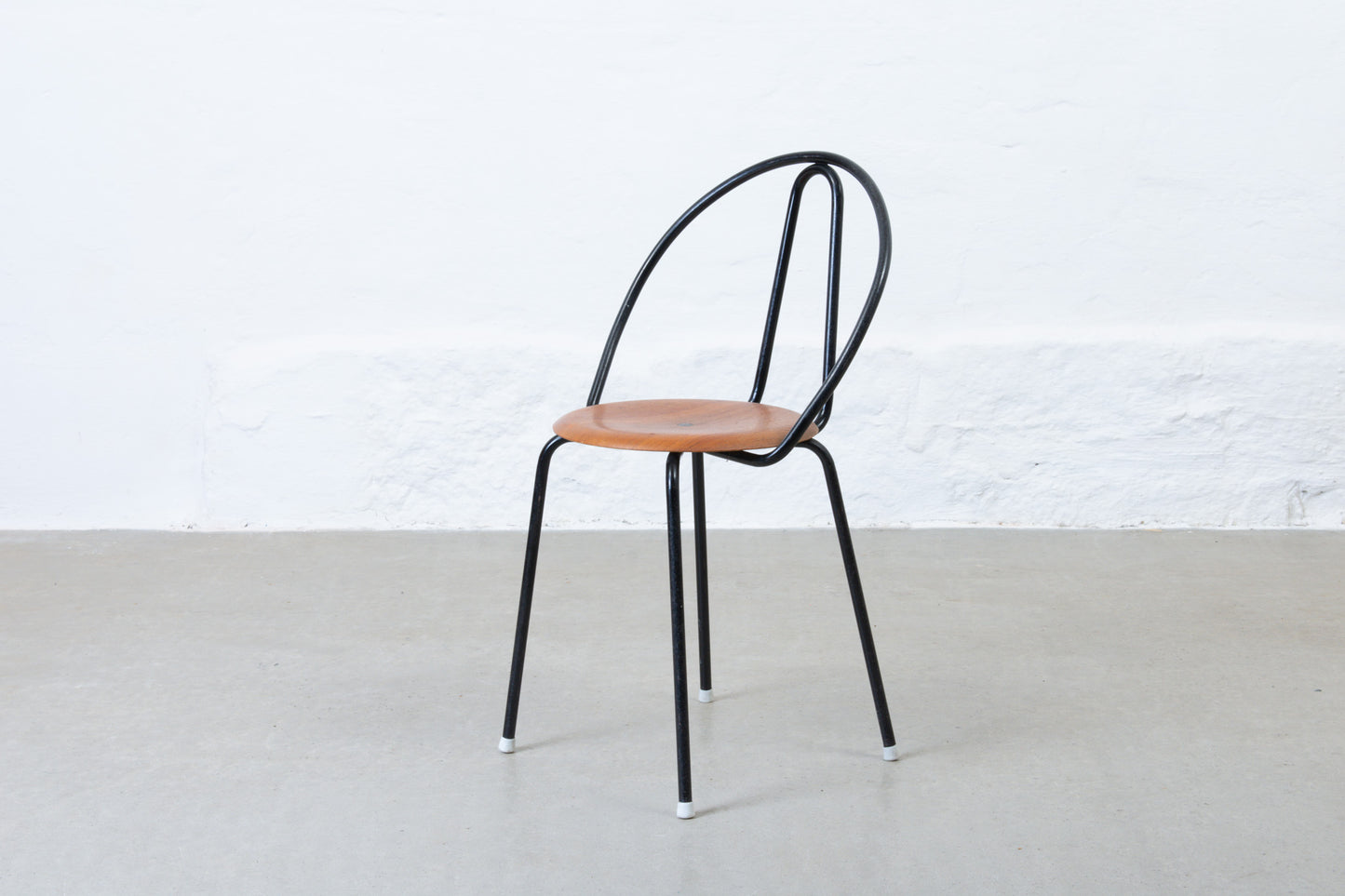Two available: 1950s stacking chairs in metal + teak