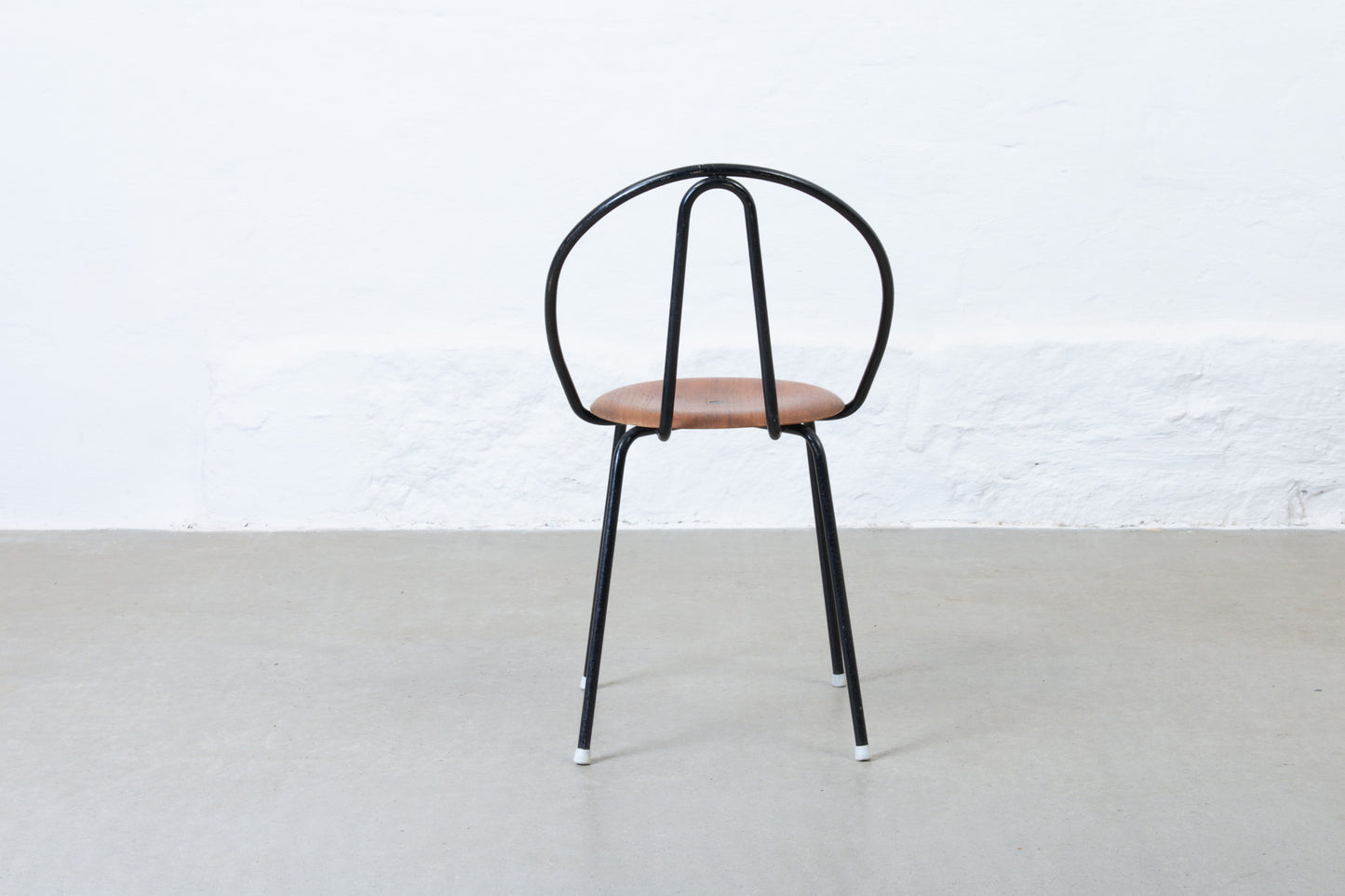 Two available: 1950s stacking chairs in metal + teak