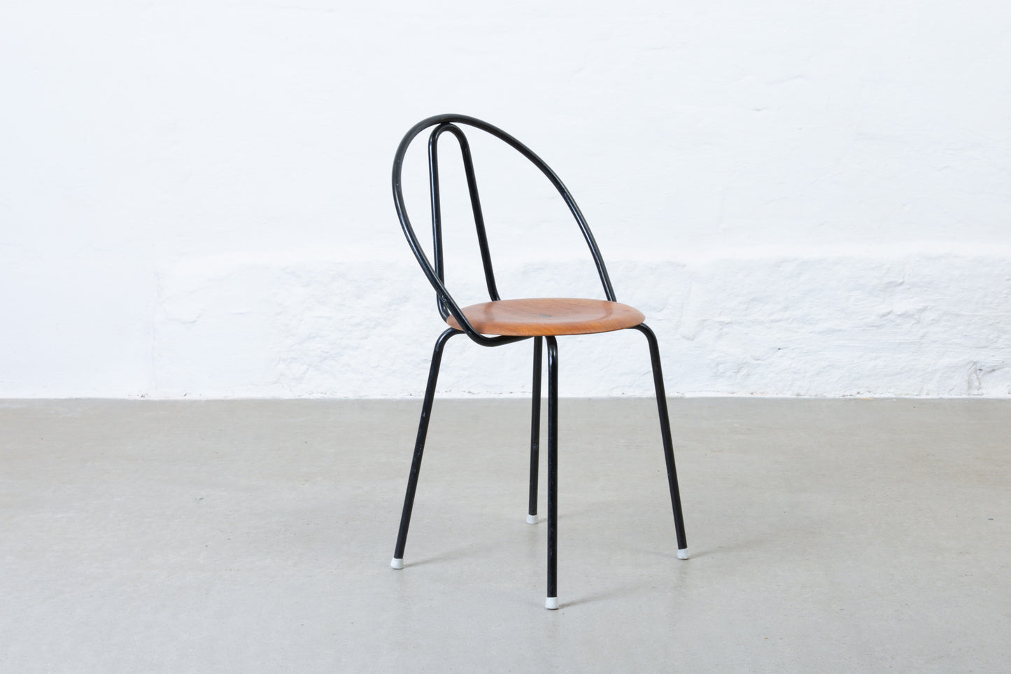 Two available: 1950s stacking chairs in metal + teak