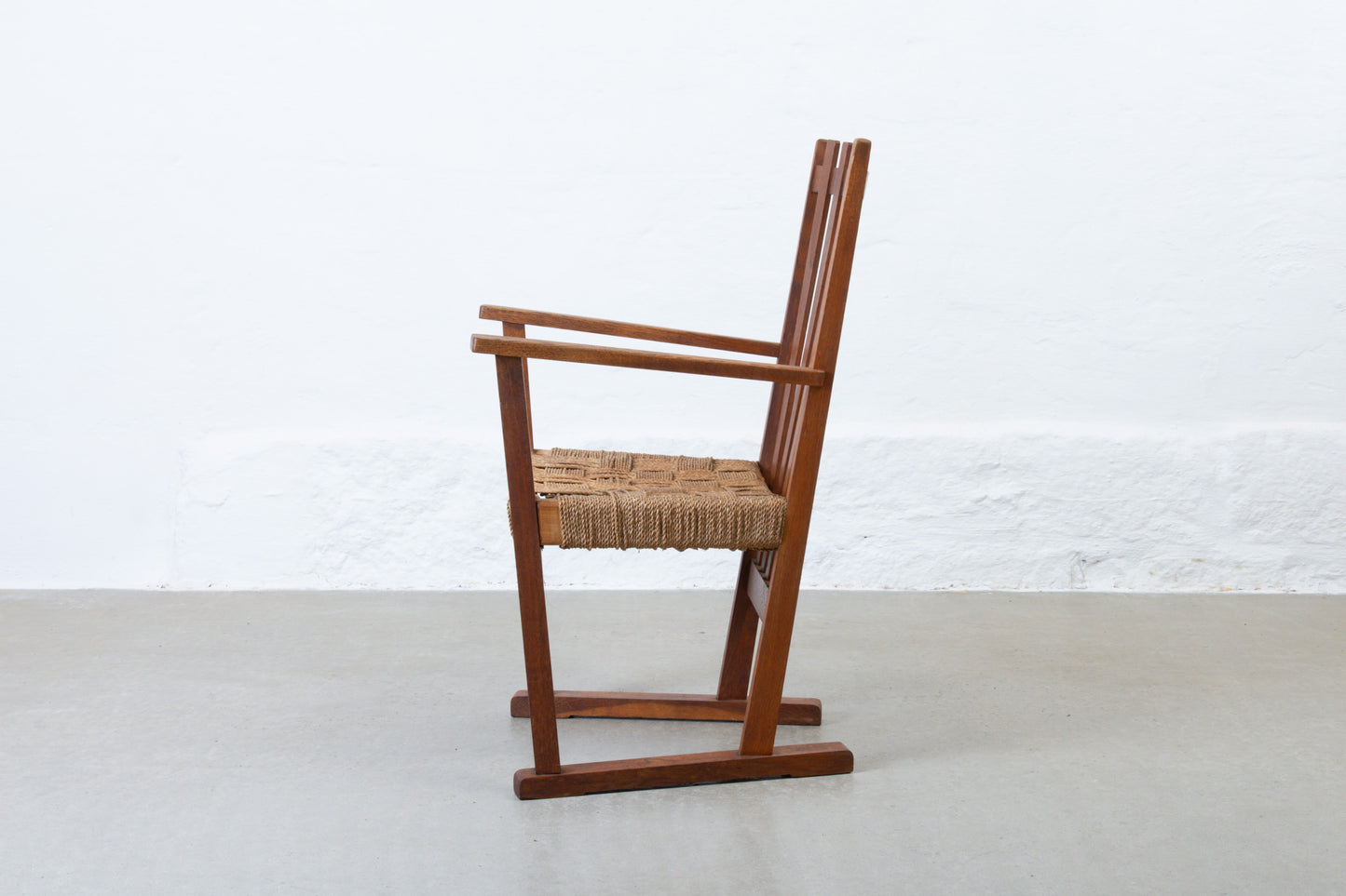 Early 1900s oak + cord armchair