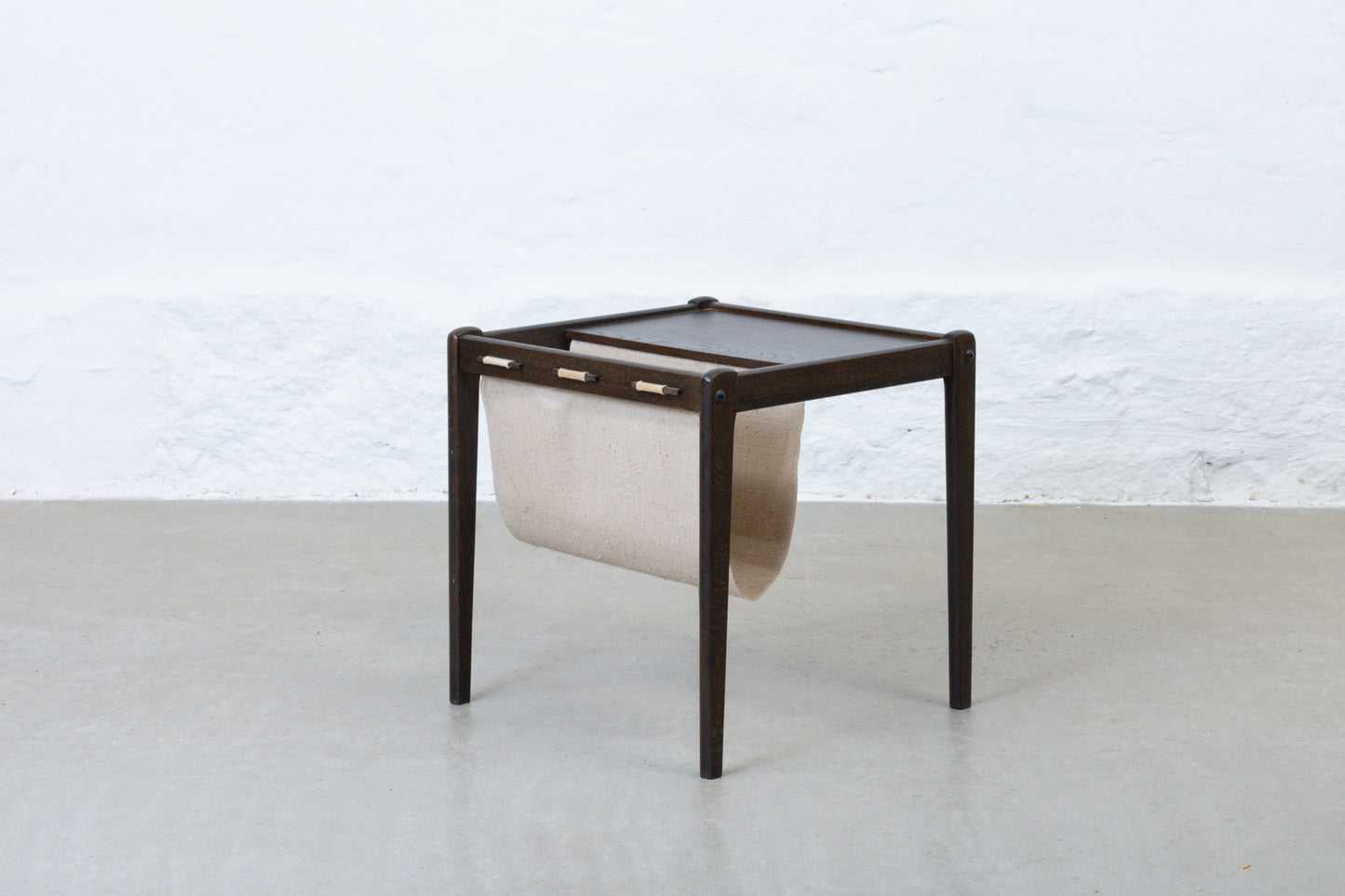 1970s oak + canvas magazine table by Brdr. Furbo