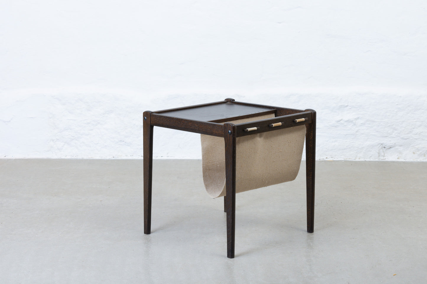 1970s oak + canvas magazine table by Brdr. Furbo