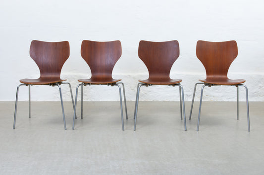 Set of four 1960s stacking chairs in teak
