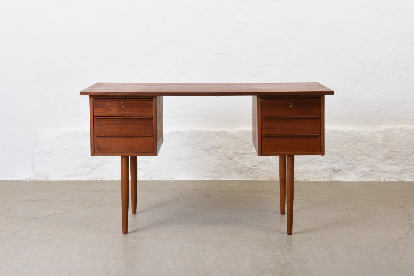 1960s twin pedestal desk in teak