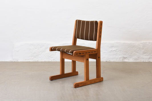 Six available: 1970s Danish pine + cord dining chairs