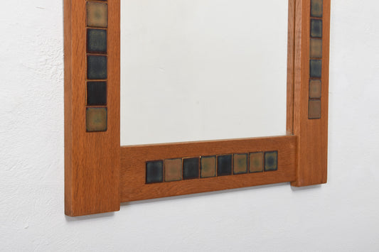 1970s oak mirror with tiled inlay