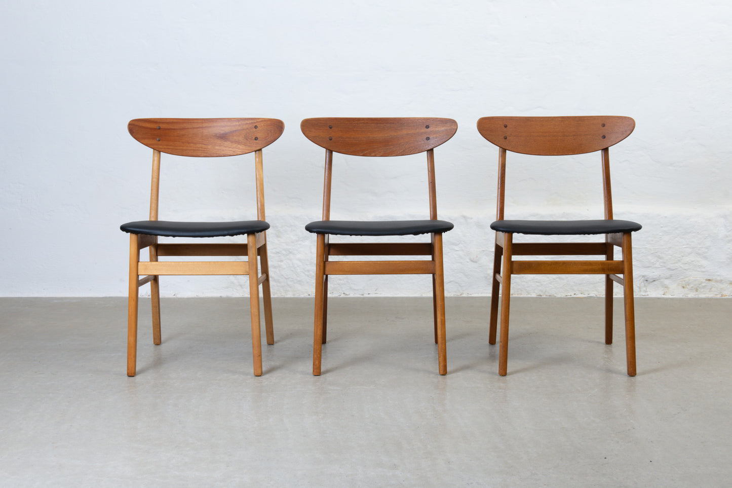 Newly reupholstered: Set of 1960s teak + beech chairs by Farstrup