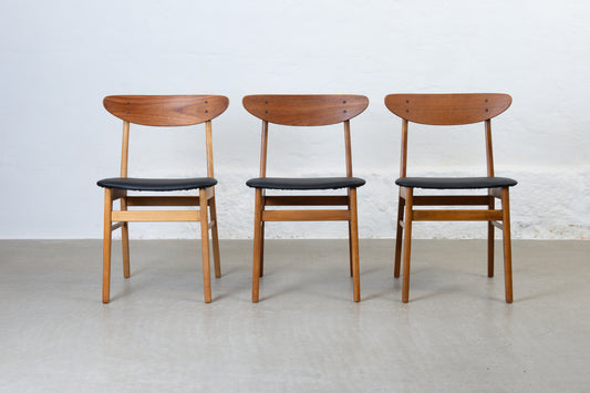 Newly reupholstered: Set of six 1960s teak + beech chairs by Farstrup