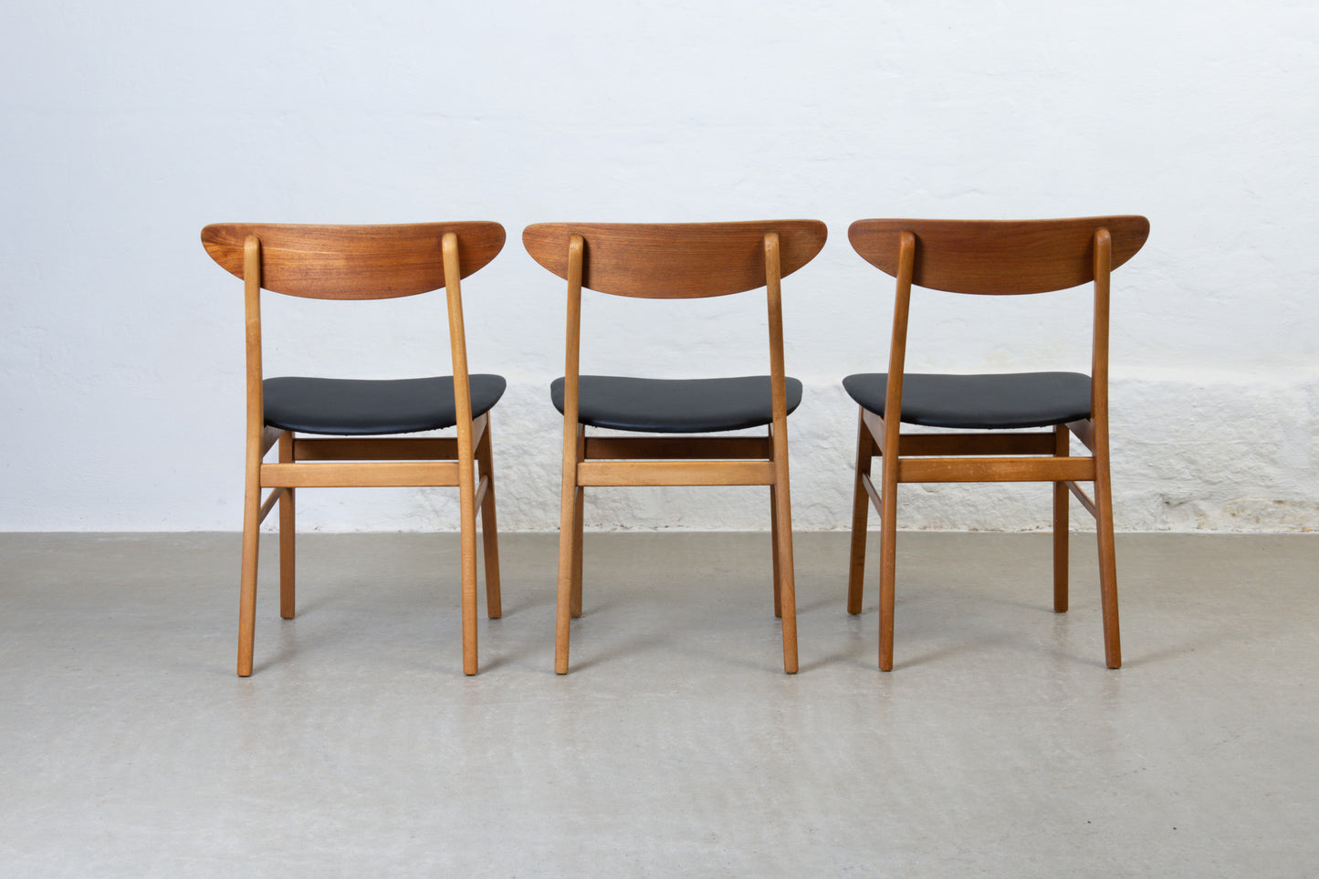 Newly reupholstered: Set of 1960s teak + beech chairs by Farstrup