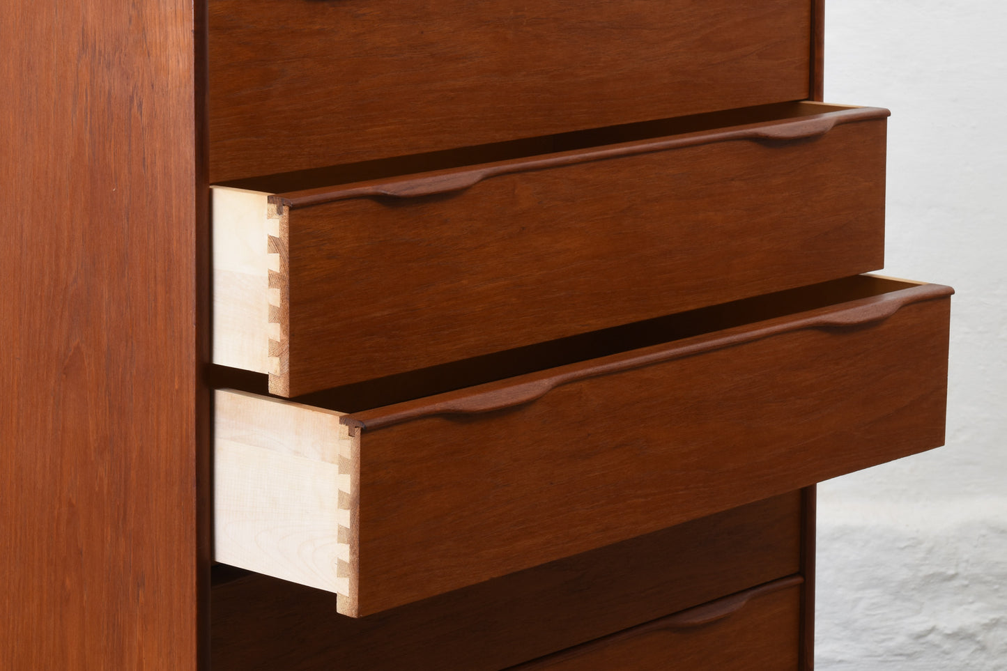 1960s teak chest of drawers with lipped handles