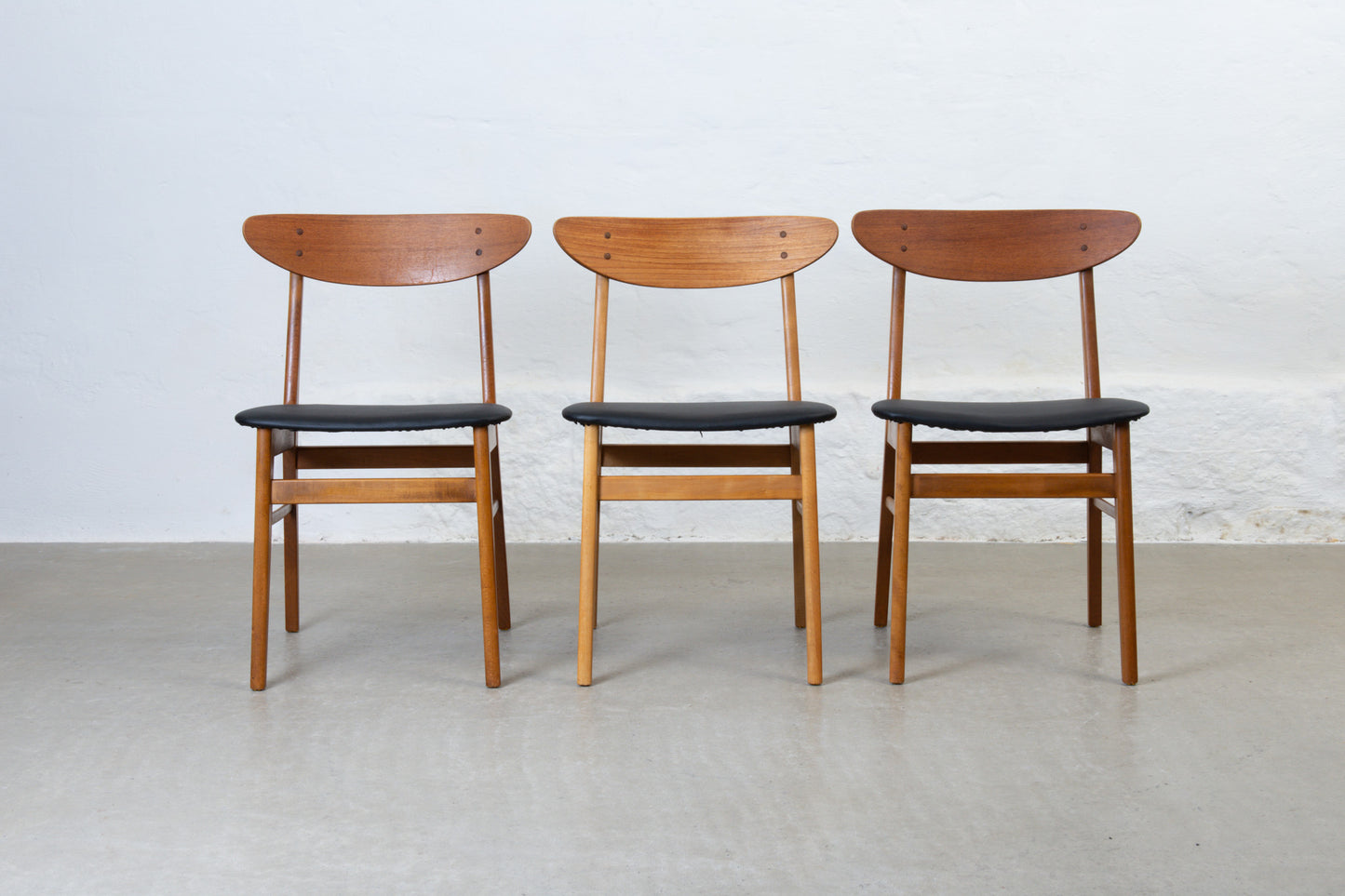 Newly reupholstered: Set of 1960s teak + beech chairs by Farstrup