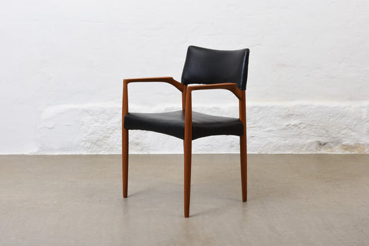 Newly reupholstered: Teak + leather armchair by Willy Schou Andersen