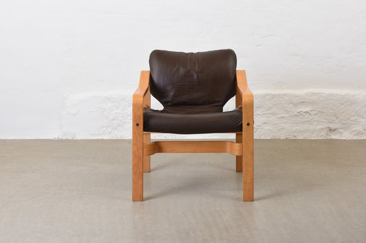 1980s beech + leather lounger by Skippers Møbler