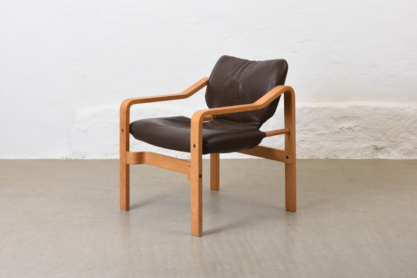 1980s beech + leather lounger by Skippers Møbler