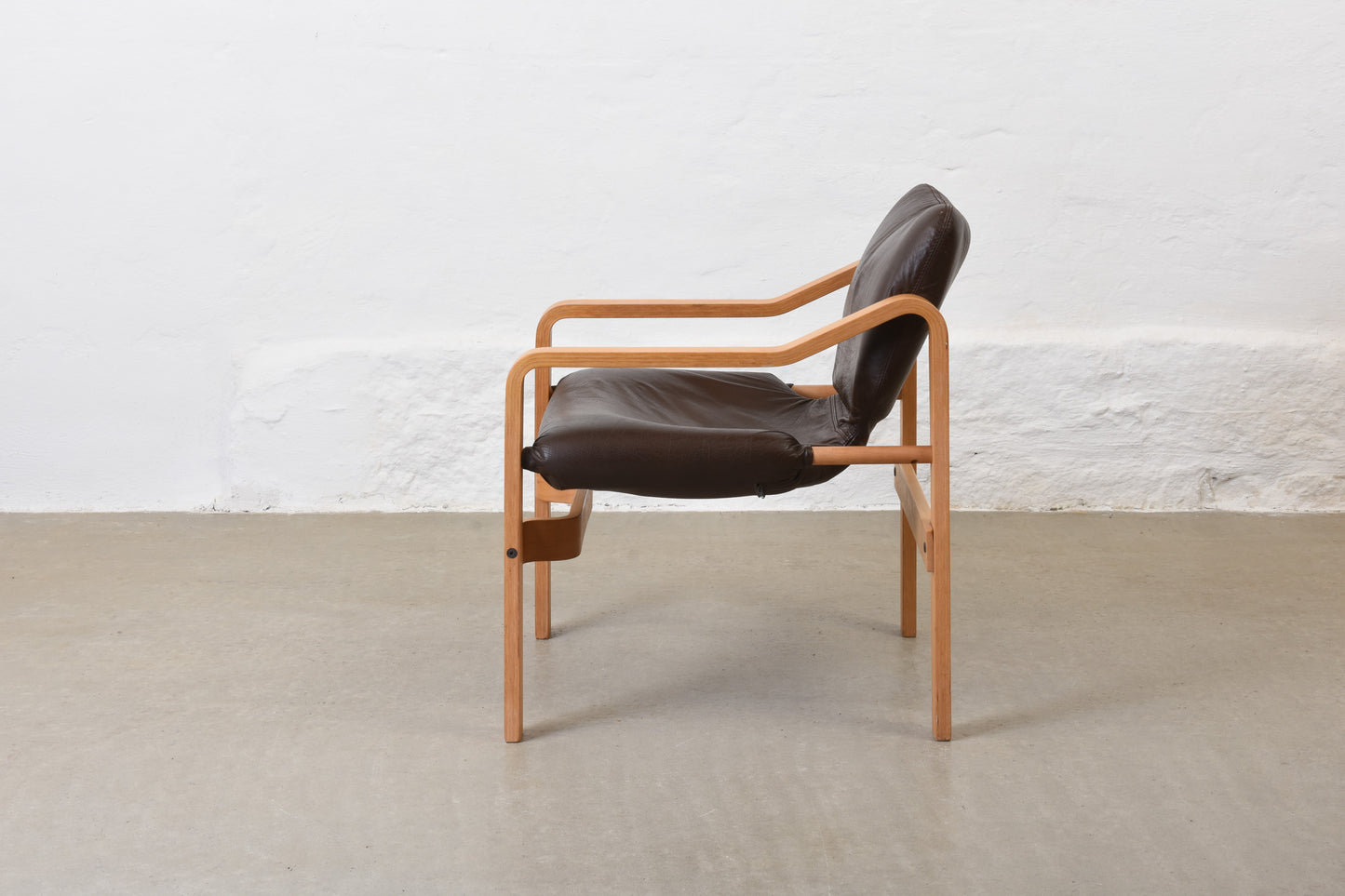 1980s beech + leather lounger by Skippers Møbler