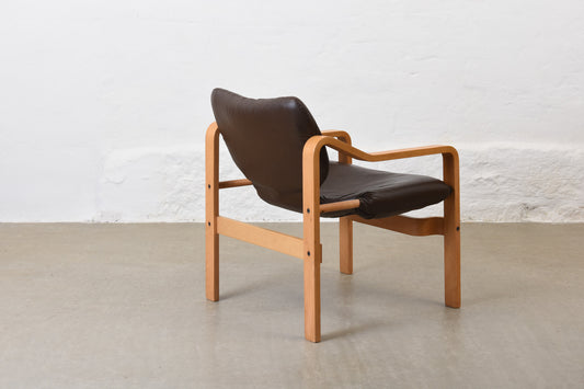 1980s beech + leather lounger by Skippers Møbler