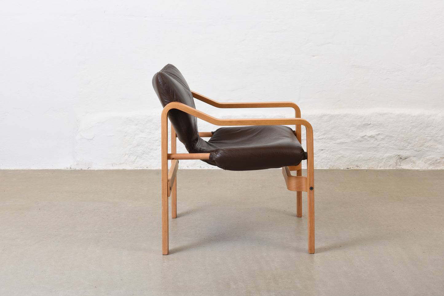 1980s beech + leather lounger by Skippers Møbler