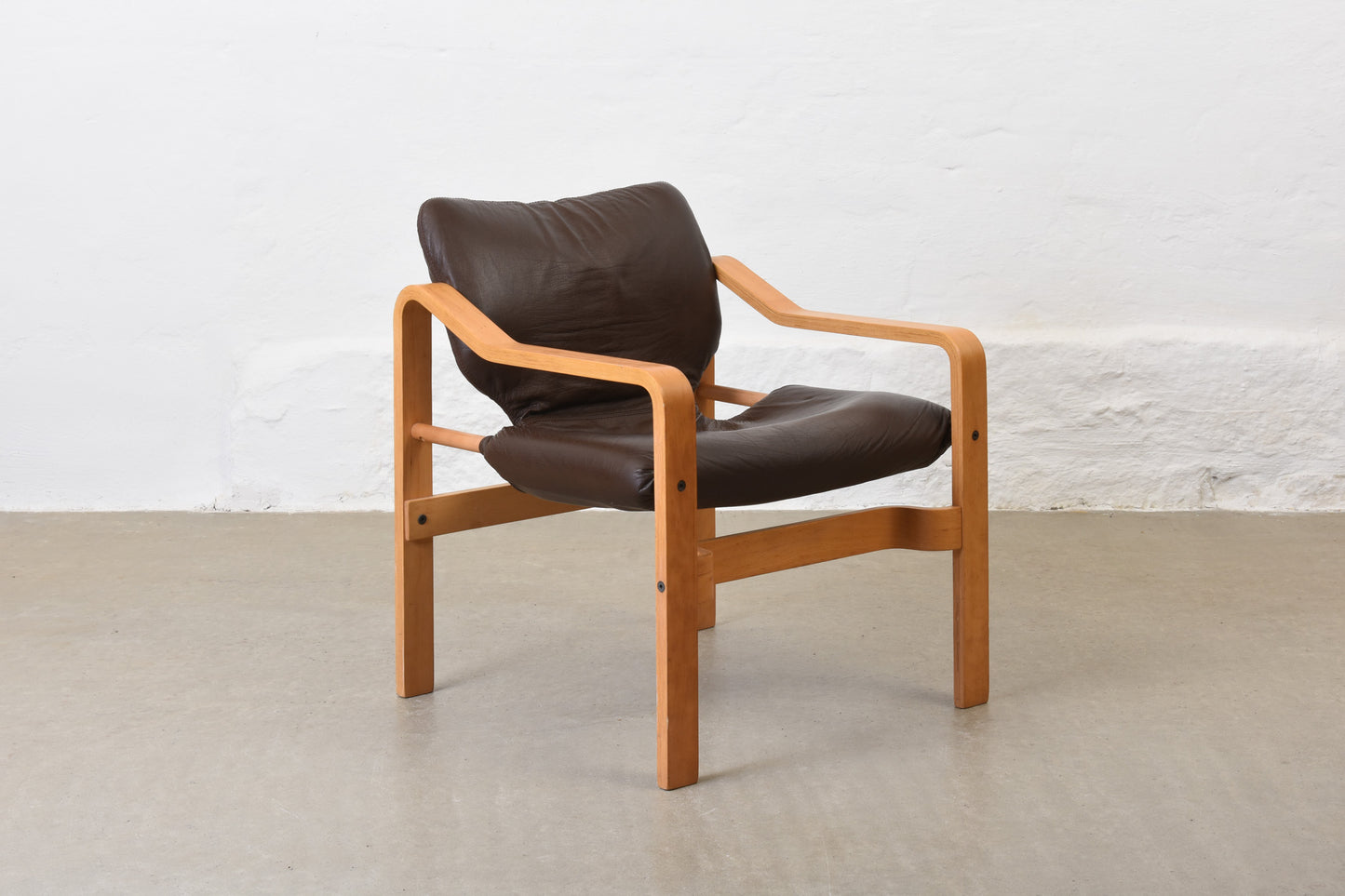 1980s beech + leather lounger by Skippers Møbler