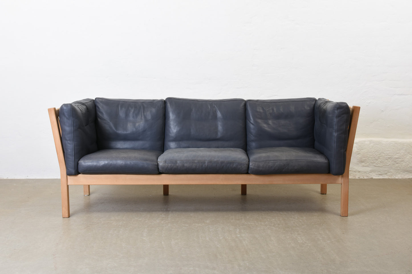 1980s beech + leather three seater by Andreas Hansen