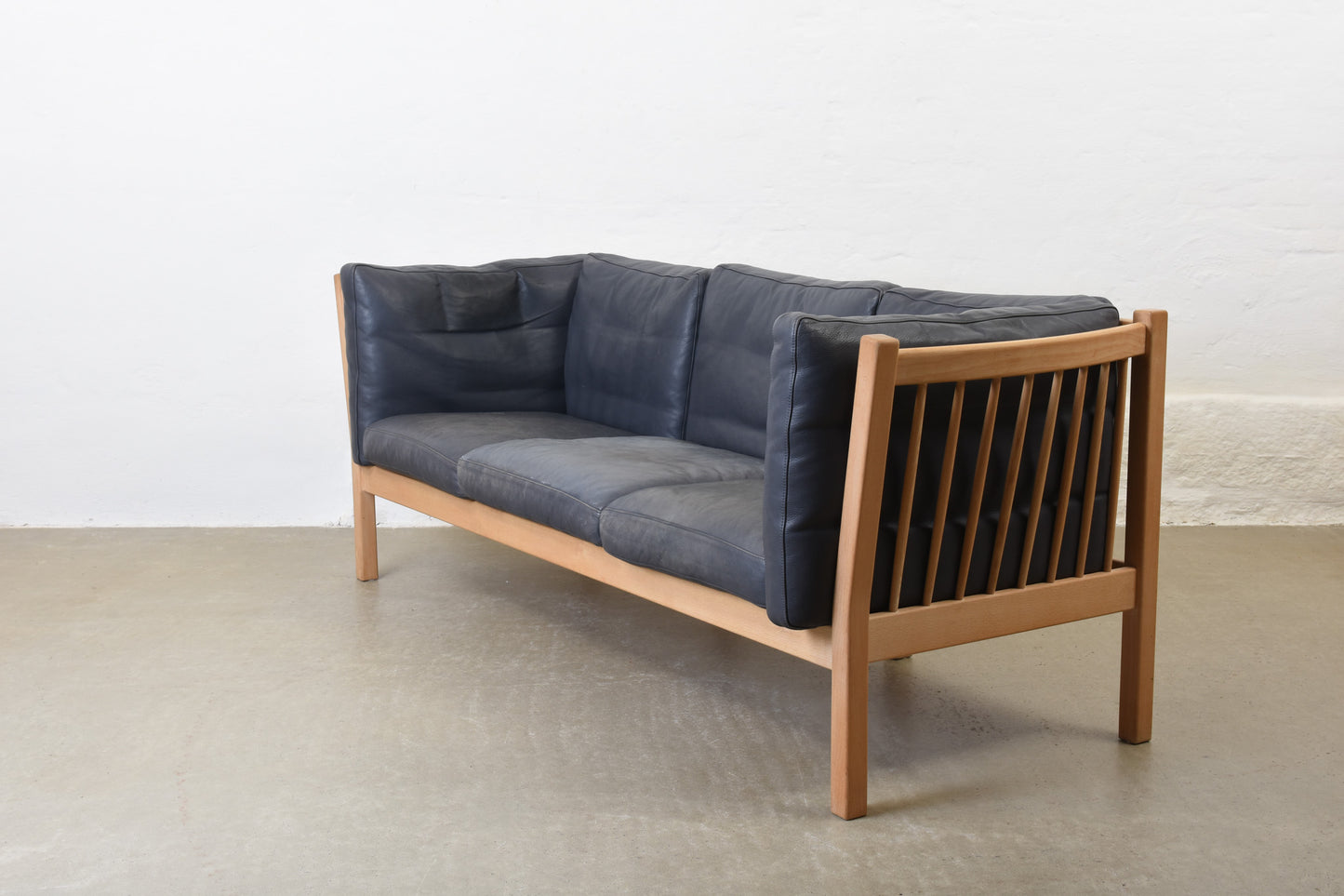 1980s beech + leather three seater by Andreas Hansen