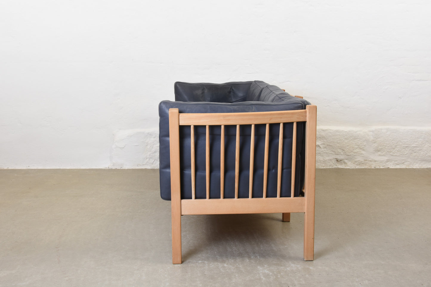 1980s beech + leather three seater by Andreas Hansen