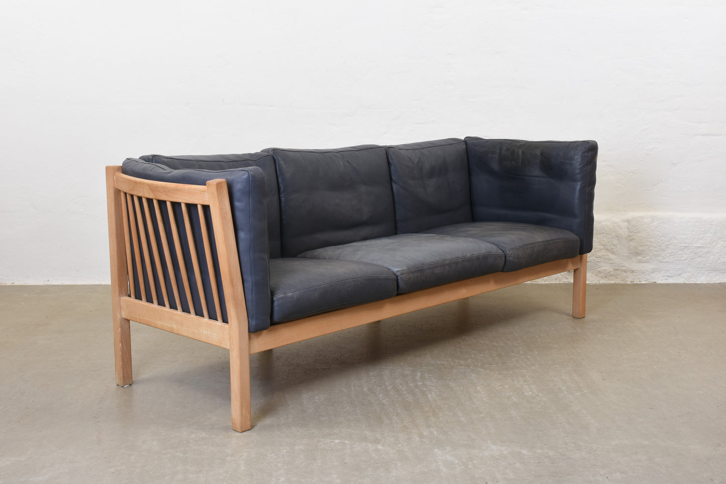 1980s beech + leather three seater by Andreas Hansen