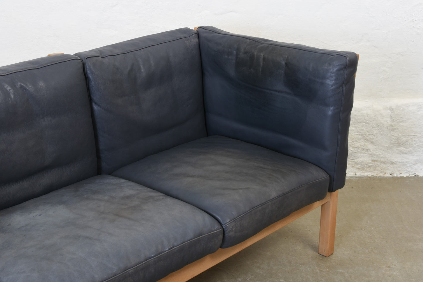 1980s beech + leather three seater by Andreas Hansen